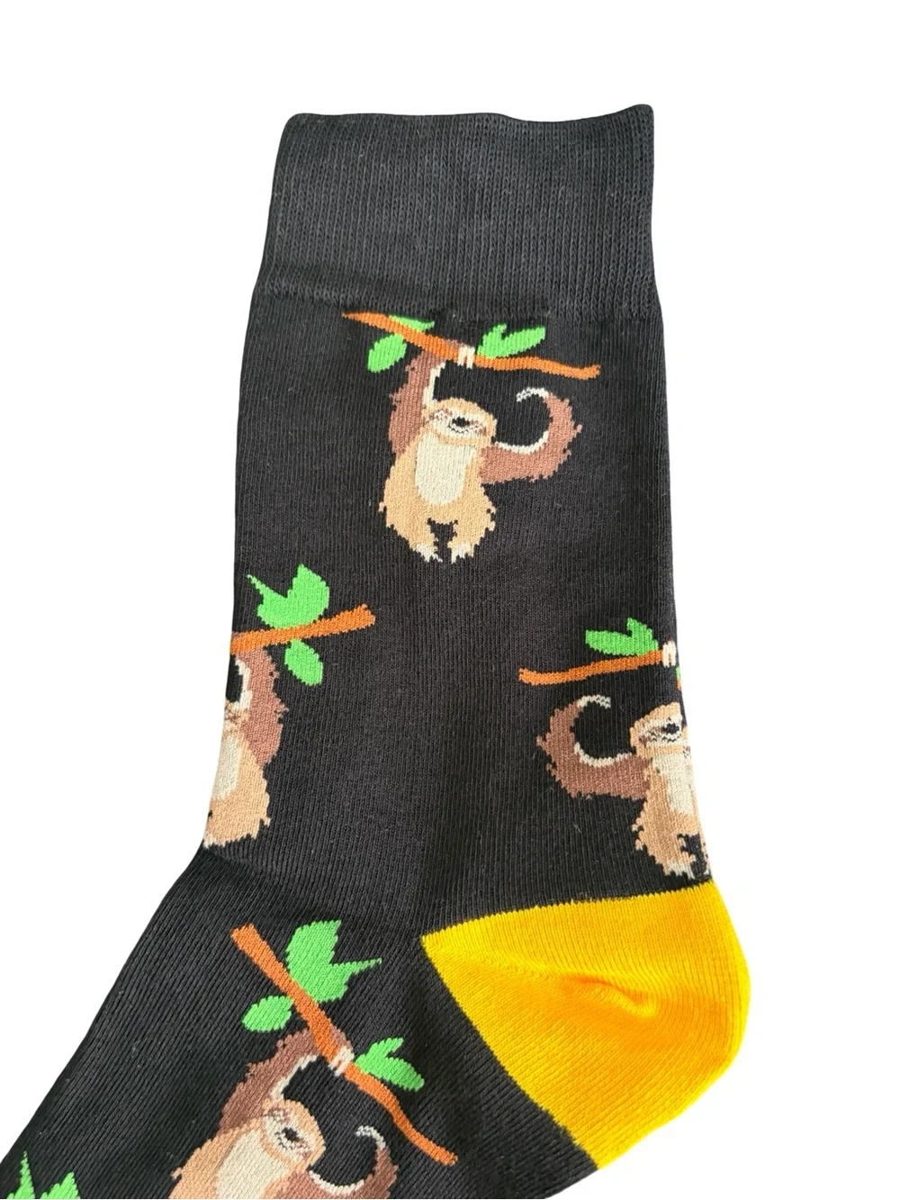 Sloth Novelty Crew Socks Black Yellow